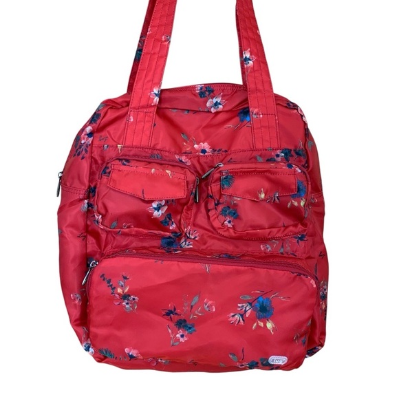 Lug Puddle Jumper Red Floral Tote Packable Trolly Sleeve EUC - Picture 2 of 8